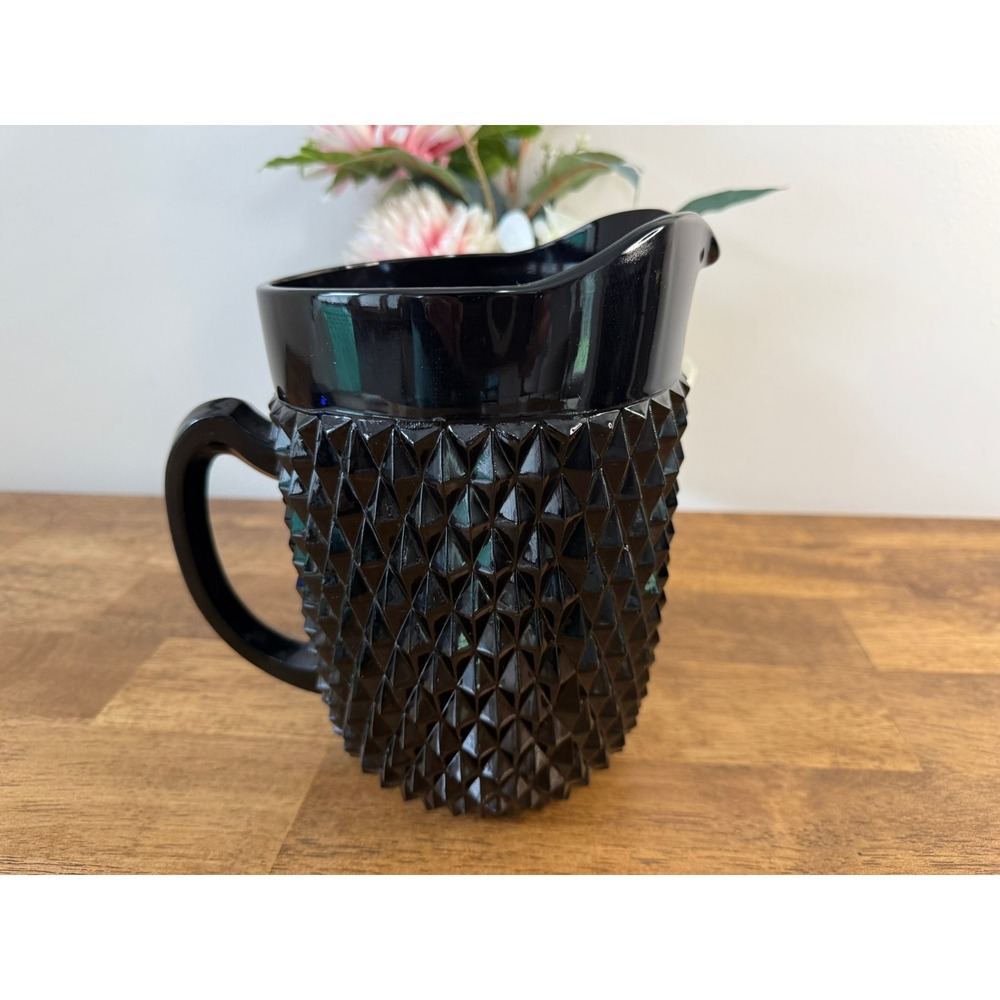 Vintage Indiana Glass Tiara Cameo Black Diamond Point Pitcher MCM Gothic